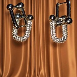 Stainless Steel Silver tone‎ and Crystal Statement Earrings